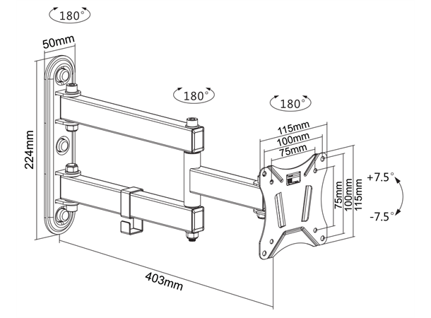 ARM-0251 display wall mount, max 25kg VESA 75x75 - 100x100 