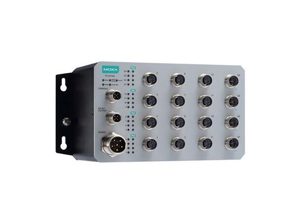 Moxa TN-4516A-12PoE-2GPoE-2GODC-WV-T 12 PoE 10/100BaseT(X) ports with M12 con 