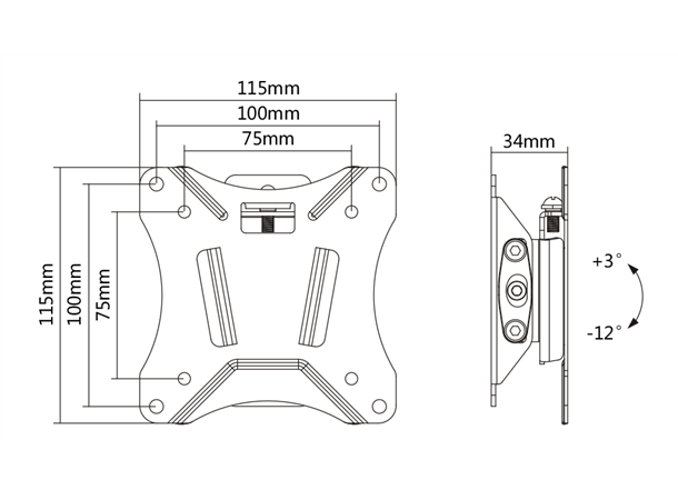 ARM-0102 display wall mount, max 25kg VESA 75x75 - 100x100, tilt 
