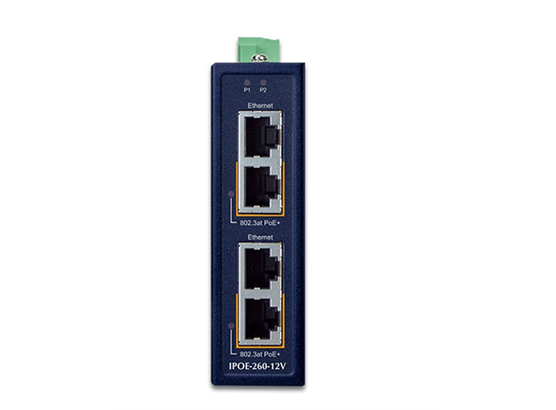 IPOE-260-12V 2-port PoE+ Injector hub 10/100/1000T 802.3at, 12-56VDC 