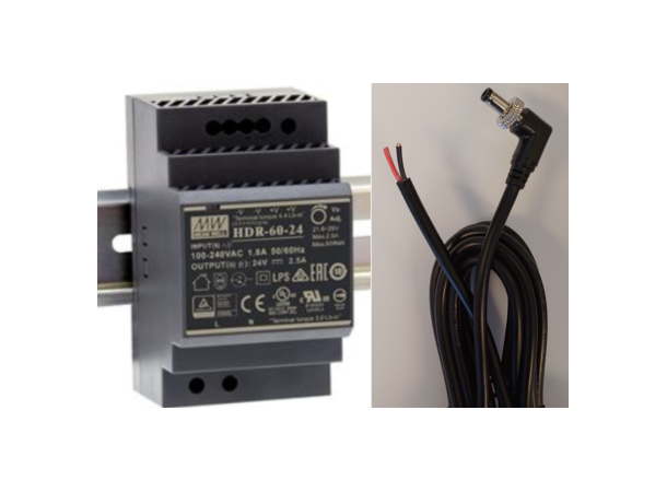 HDR-60-12 PSU \w Locking Cable 5,5x2,1mm 12V 60W, 3m Cable 90 degree 