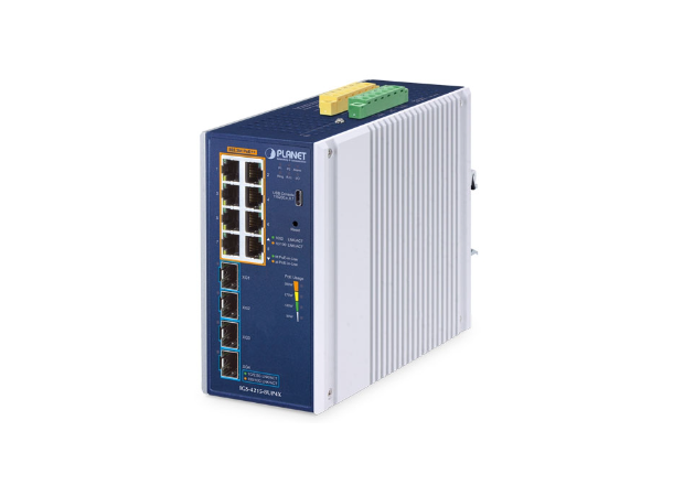 IGS-4215-8UP4X 8port Industrial Switch L2/L4. 4xSFP, Ring, PoE++, 48-54VDC 