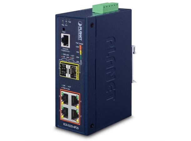 IGS-5225-4P2S 4-port Industrial Switch L2+, 2xSFP, PoE+, 48-56VDC 