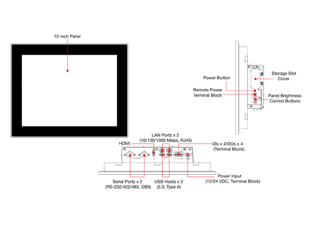 Moxa MPC-3120W-E2-LB-T Panel PC 12.1"(16:10) 400nits Intel Atom x6211E 
