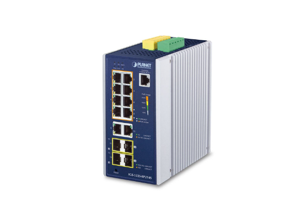 IGS-5225-8P2T4 8-port Industrial Switch L2+, 4xSFP,2xRJ45, POE+, 48-54VDC 