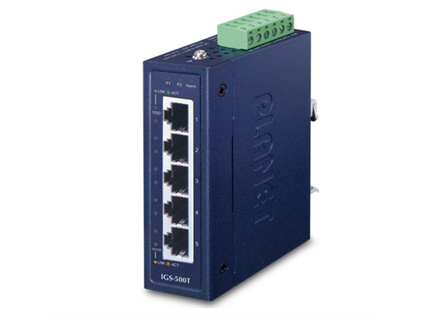 IGS-500T 5-port Din-Rail Switch 5xGbE, Compact,  9-48VDC, 24VAC 