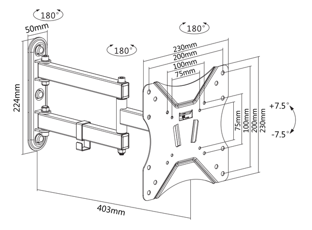 ARM-0253 display wall mount, max 25kg VESA 75x75 - 200x200 