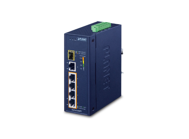 IGS-614HPT 5-port Din-rail Switch 1xSFP, 4XPoE+, 1xGbE 12-54VDC, Extend 