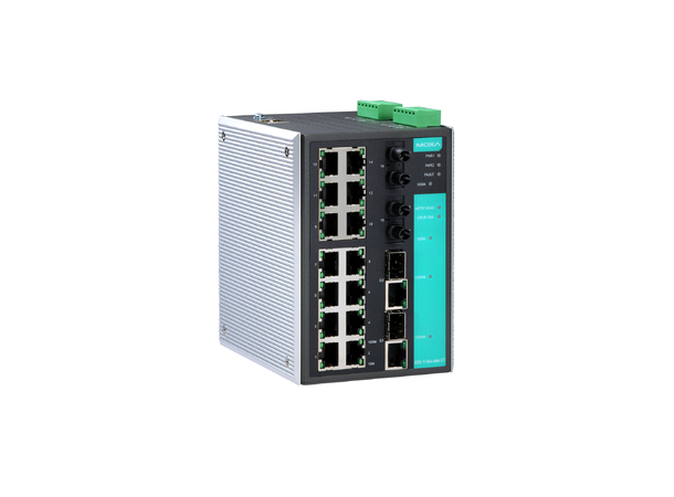 Moxa EDS-518A-MM-ST, 2x Gigabit 14x10/100BaseT(X), 2xGigabit, 2xMulti ST 