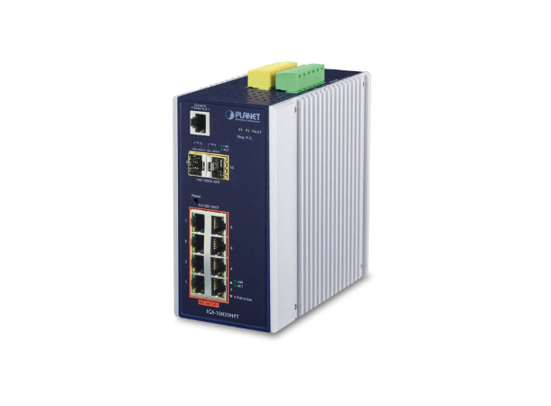 IGS-10020HPT 8-port Industrial switch L2+, 2xSFP, PoE+, 12-48VDC 