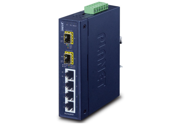 IGS-620TF, 4+2-port Din-rail Switch 2x SFP, 12-48VDC, 24VAC, -40-75 degree C 